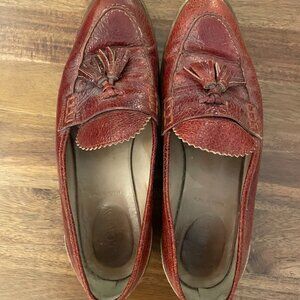 J. Crew Tassel Crocodile-Embossed Leather Loafer, Burgundy